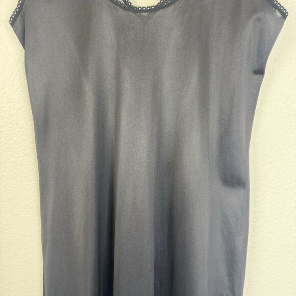 Vintage 1960s JCPenney Fantasia Satin Lace Midi Slip Dress Chemise Black 38 M - Picture 12 of 15